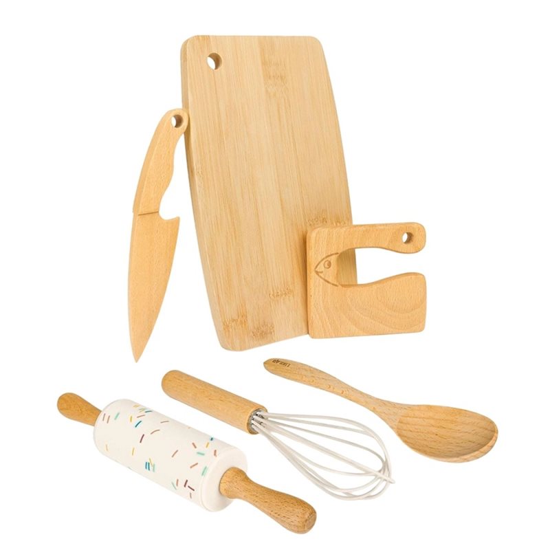 Kitchen Kids Baking Set - Wooden Kids Knife And Toddler Baking